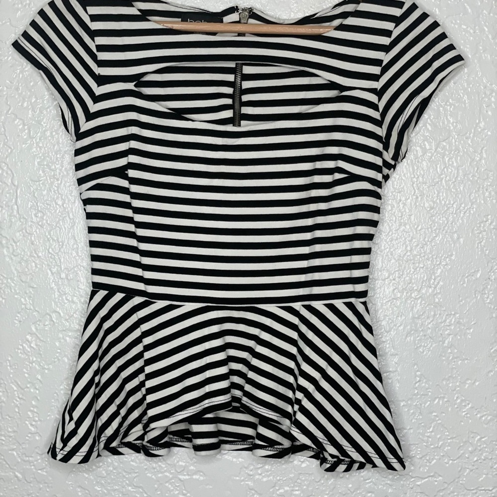 Bebe Black and White Peplum shirt